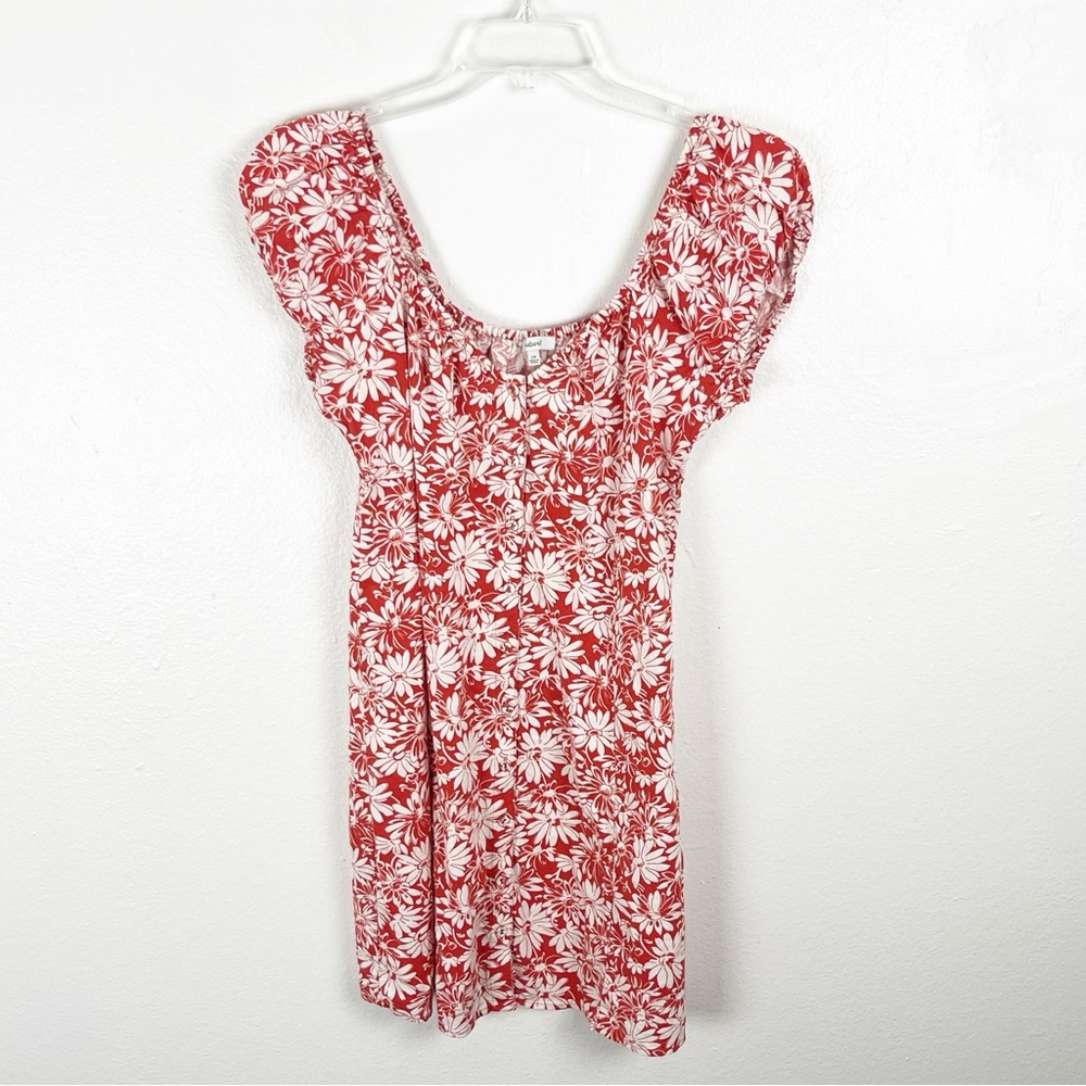 MADEWELL Margie Red White Linen Blend Cap Sleeves Button Front Mini Dress 10